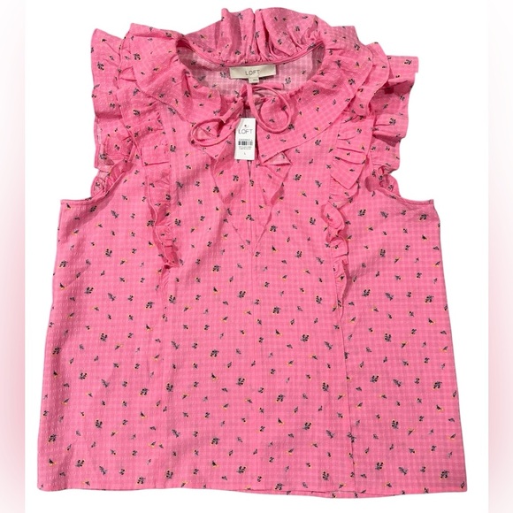 NWT Loft Garden Ruffle Tie Neck Shell Size- L - Picture 1 of 5